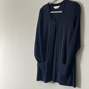 Misook Black Ribbed Trim Cardigan dark blue close to black.